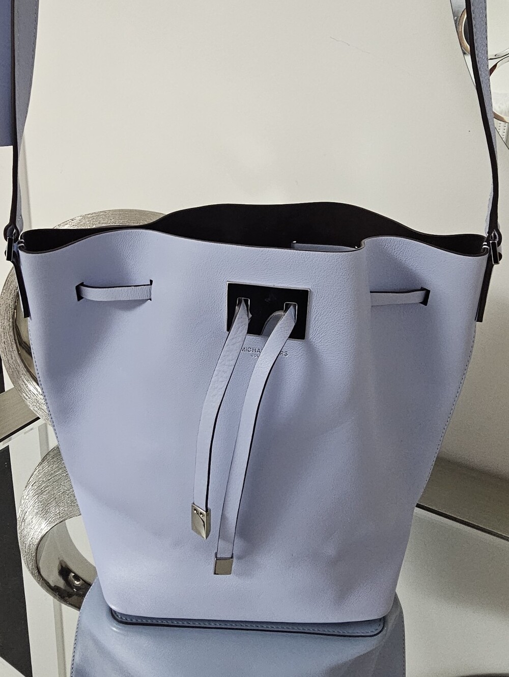 Rare Michael Kors Collection Luxury Runway Blue Leather Drawstring Shoulder Bag